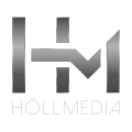 Logo von Höllmedia, dem größten Partner von Sally und Francis. Das Logo ist ein großes H und ein großen M, die ineinander übergehen. Darunter steht Höllmedia.